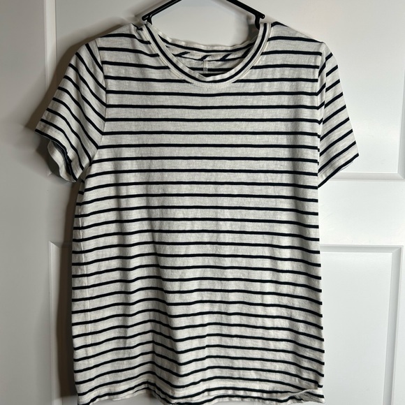 J Crew Womens Size Large Girlfriend Tee Navy White Striped Nautical Coastal 6221 - Picture 1 of 5